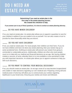 Downloadable Checklist to determine if you need an estate plan