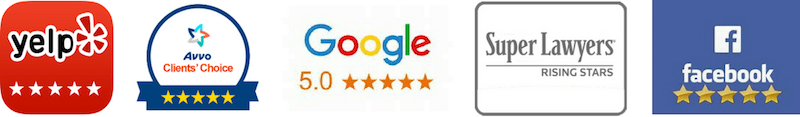 Yelp, Avvo, Google, Super lawyers, and Facebook Five Star Customer Review Banner