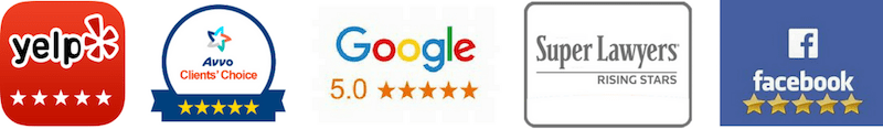 Yelp, Avvo, Google, Super lawyers, and Facebook Five Star Banner Yelp, Avvo, Google, Super lawyers, and Facebook Five Star Customer Review Banner