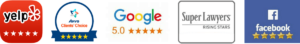 Yelp, Avvo, Google, Super lawyers, and Facebook Five Star Customer Review Banner