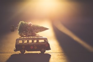 Volkswage Bus with Chrstmas Tree on Top